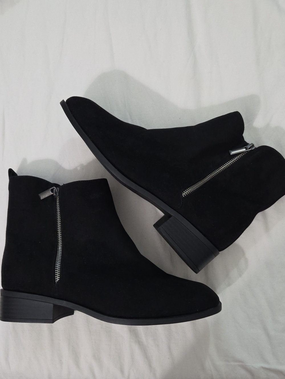 JUSTFAB, Black Suede Side-Zip Ankle Booties